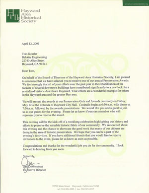 Hayward Historical Society Award